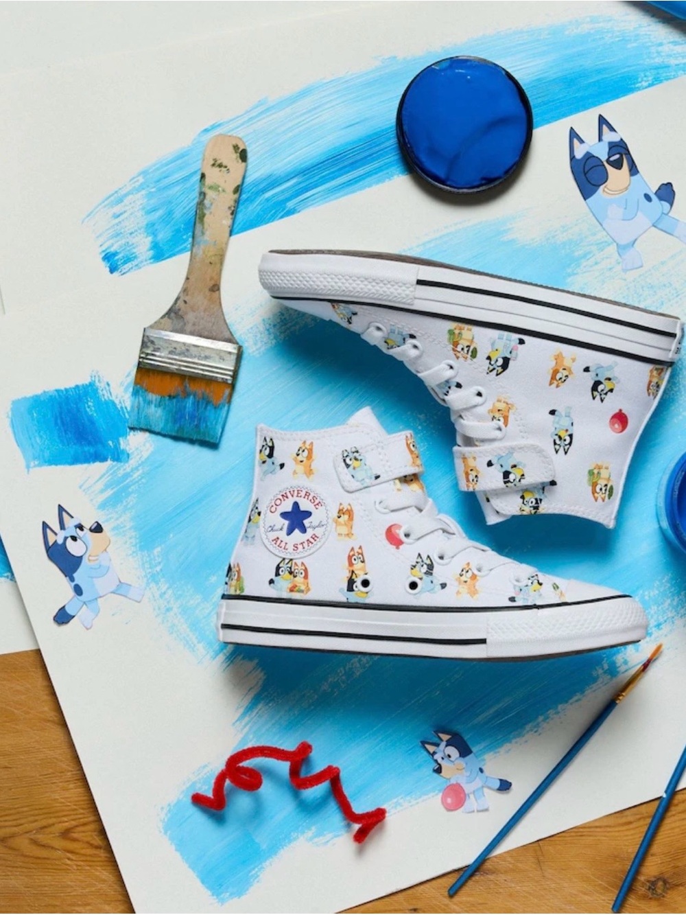 Converse White High-Top Sneakers with Multi-Color Cartoon Print